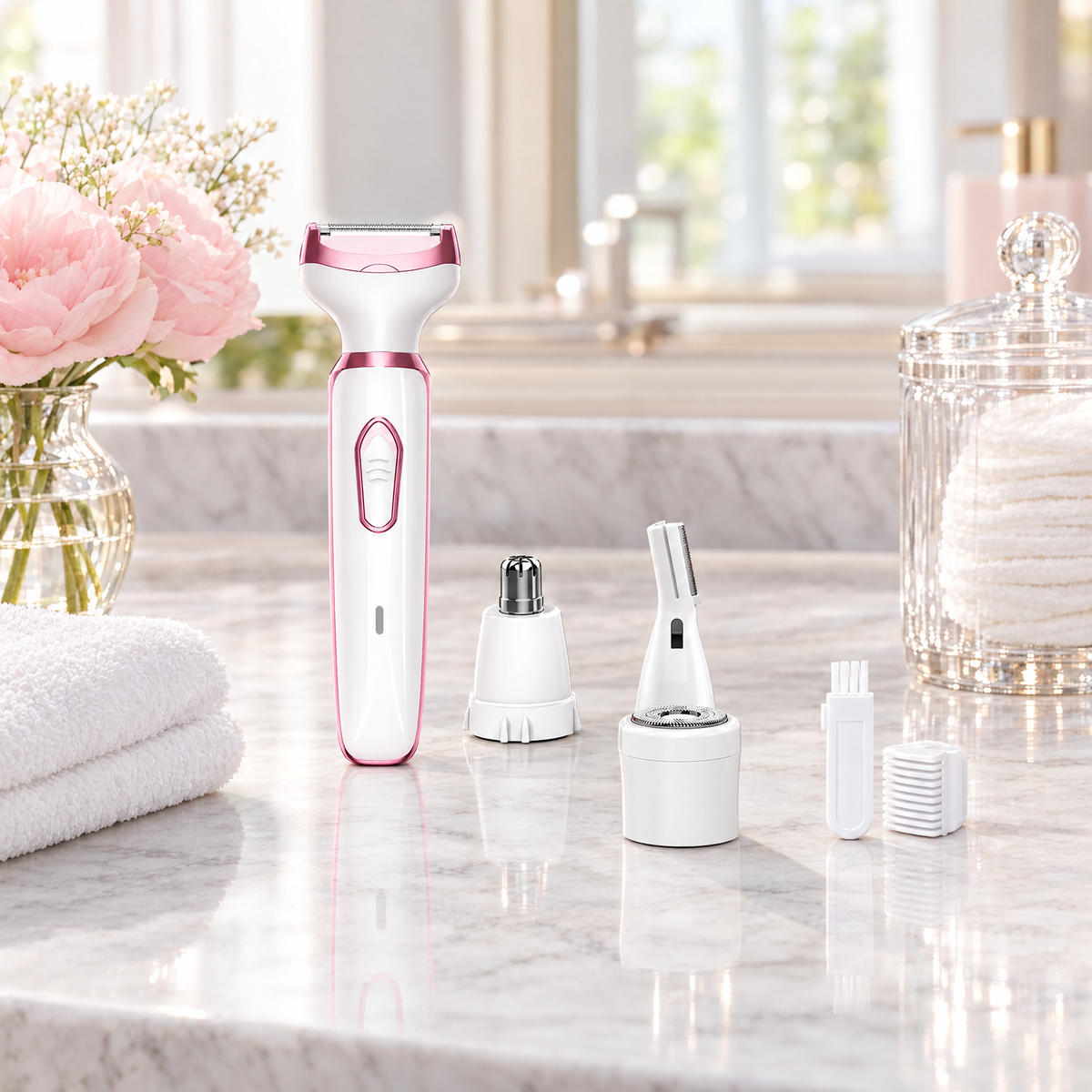 4-in-1 USB Rechargeable Hair Trimmer for Women, Stainless Steel 3