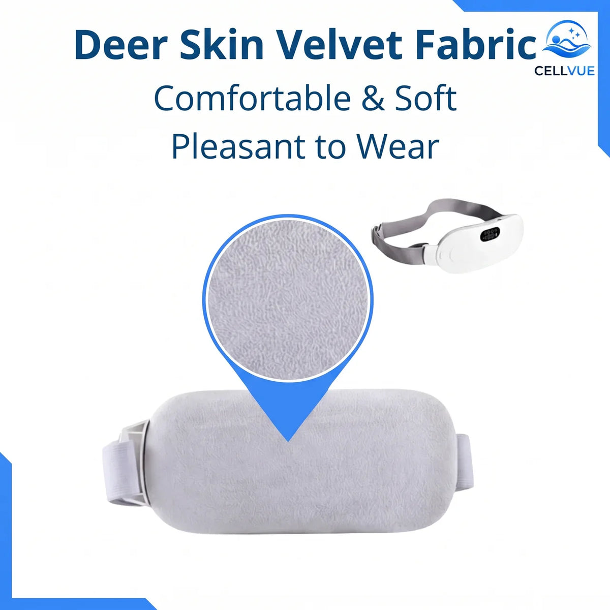 Rechargeable heating pad with adjustable vibration settings, designed for pain relief and comfort, featuring a soft fabric cover and ergonomic shape. 2