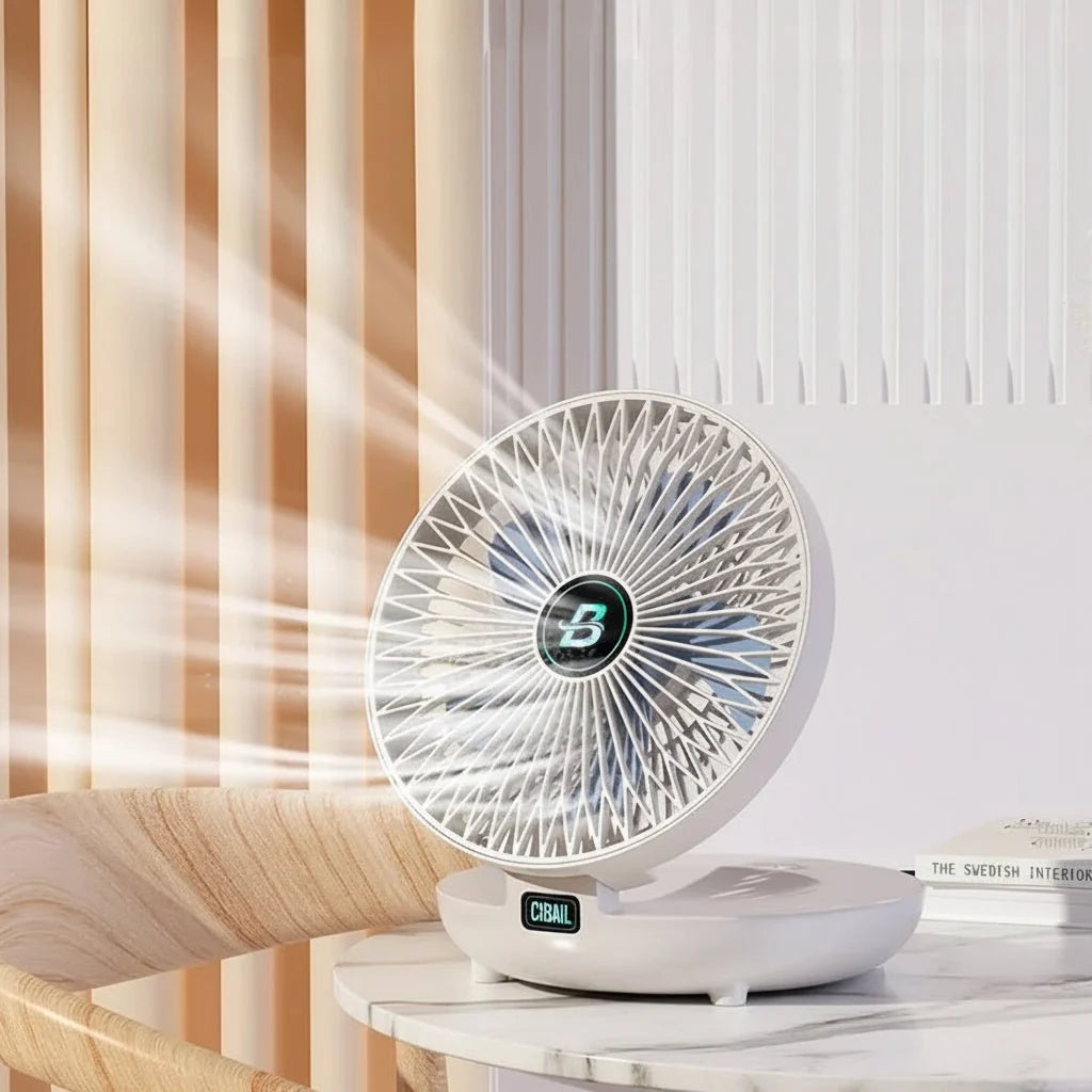 Portable foldable USB desk fan featuring three speed settings, perfect for personal cooling at home or office, compact design for easy storage and portability. 7
