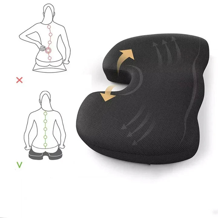 Memory foam seat cushion featuring cooling gel technology and a non-slip design, ideal for comfort and support during long periods of sitting. 2