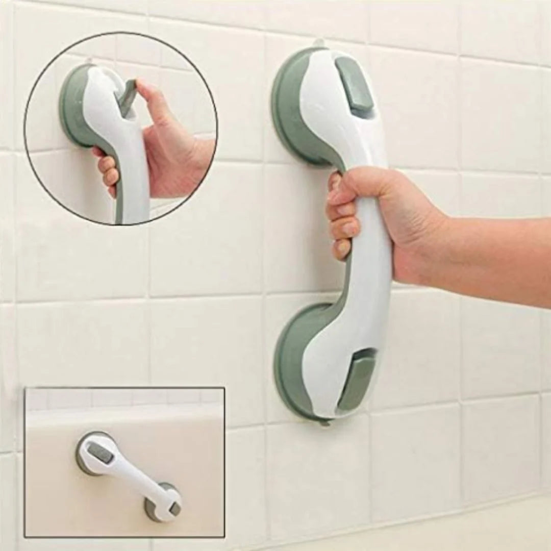Non-slip shower handle with suction cup mounting for enhanced safety and stability in the bathroom. 3