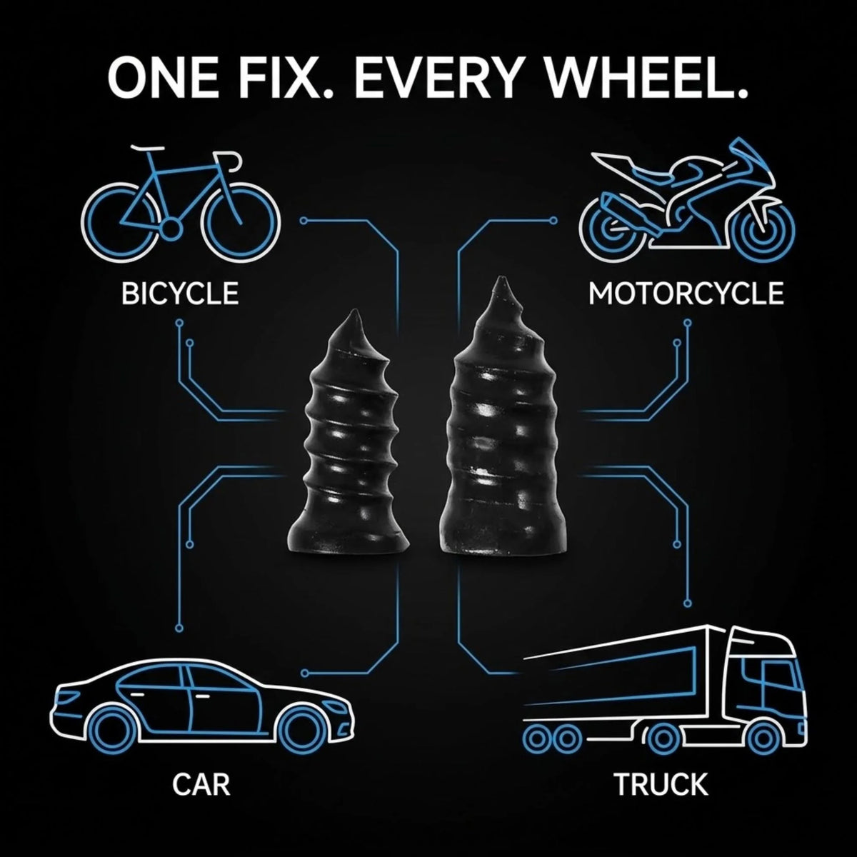Tubeless Tyre Repair Kit featuring 100 durable spiral plugs for quick and efficient tire repairs on cars, motorcycles, and bicycles. 3