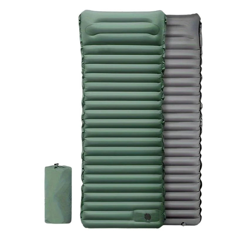 Ultralight insulated camping mat featuring an integrated pump for easy inflation, designed for optimal comfort and portability during outdoor adventures. 7