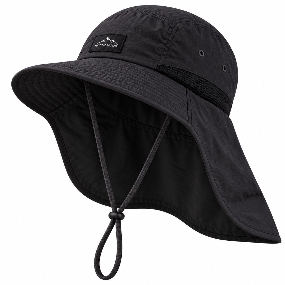 Wide brim sun hat with neck flap, made of UPF 50+ nylon, designed for men and women, adjustable and packable for outdoor protection 13