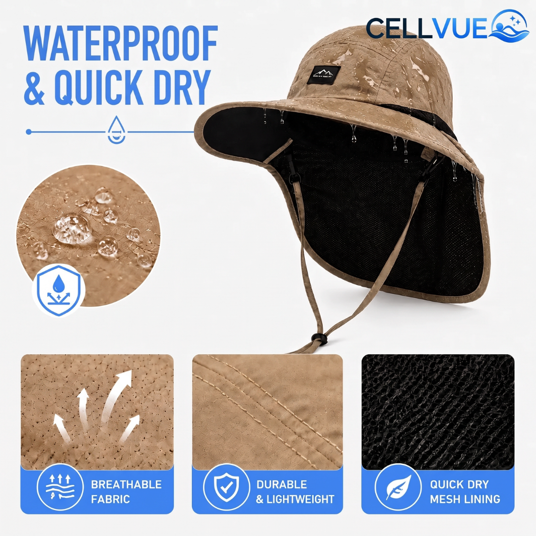 Wide brim sun hat with neck flap, made of UPF 50+ nylon, designed for men and women, adjustable and packable for outdoor protection 5
