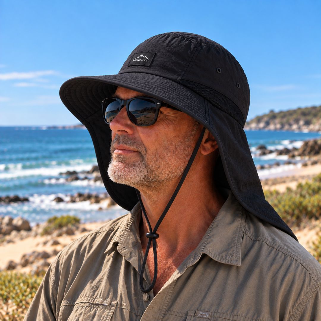 Wide brim sun hat with neck flap, made of UPF 50+ nylon, designed for men and women, adjustable and packable for outdoor protection 8