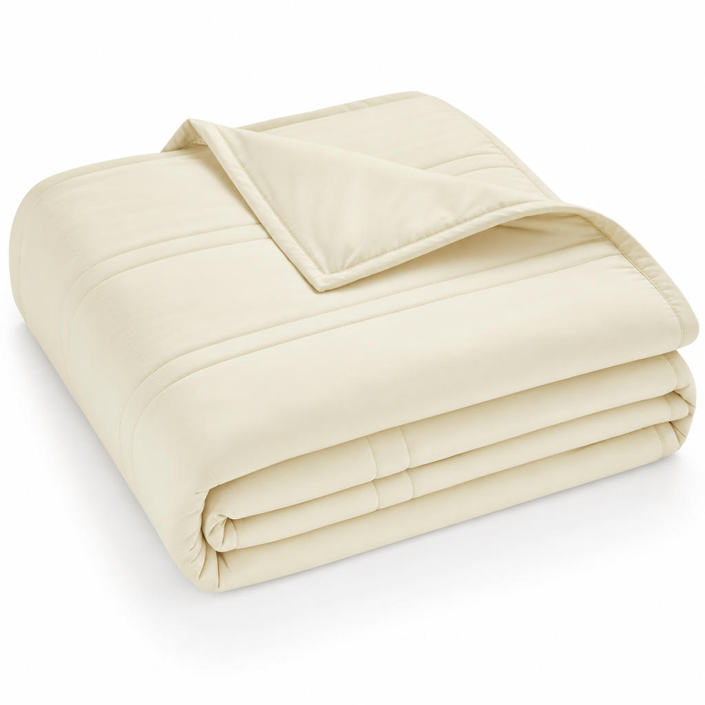 Cellvue cooling moisture-wicking blanket in Vanilla Ice, folded on a white background
