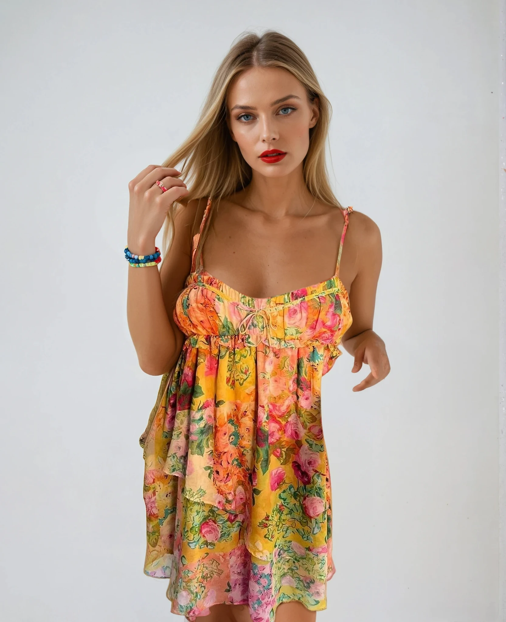 Amalfi Floral Tiered Mini Dress With Patchwork