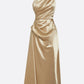 Asymmetric One Shoulder Satin Midi Dress with Ruched Waist