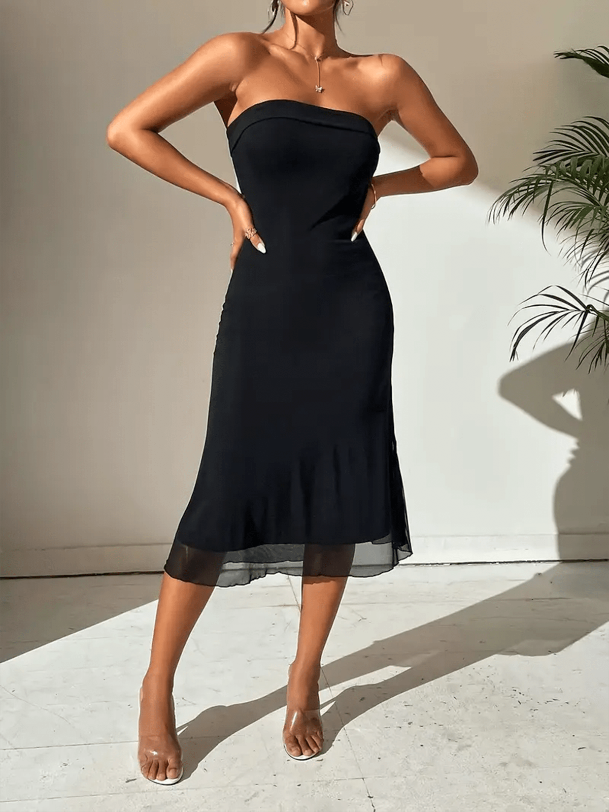 Bare Shoulder Cocktail Bodycon Midi Dress
