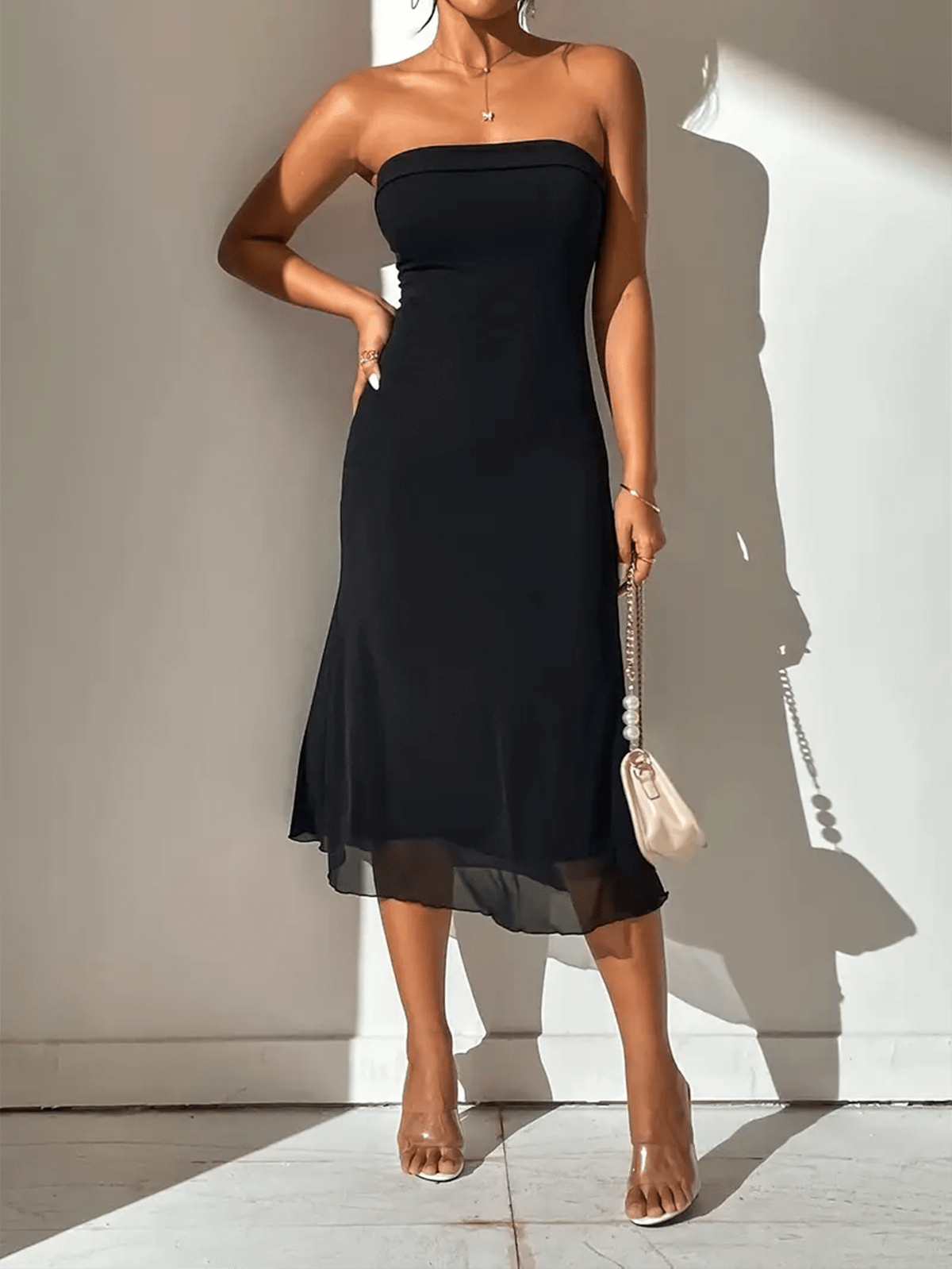Bare Shoulder Cocktail Bodycon Midi Dress