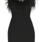 Black Off Shoulder Party Mini Dress Feather Trim