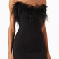 Black Off Shoulder Party Mini Dress Feather Trim