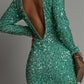 Black Sequin Long Sleeve Bodycon Mini Dress Lined