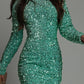 Black Sequin Long Sleeve Bodycon Mini Dress Lined