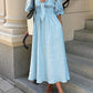 Blue Linen Blend Summer Midi Dress Lightweight