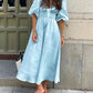 Blue Linen Blend Summer Midi Dress Lightweight
