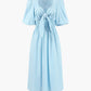 Blue Linen Blend Summer Midi Dress Lightweight