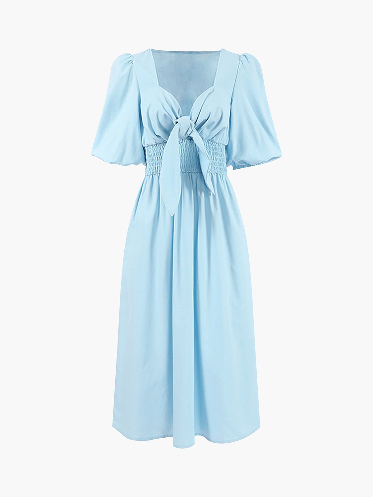 Blue Linen Blend Summer Midi Dress Lightweight