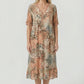 Boho V-Neck Print Midi Dress with Pockets for Women