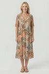 Boho V-Neck Print Midi Dress with Pockets for Women
