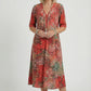 Boho V-Neck Print Midi Dress with Pockets for Women