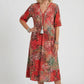Boho V-Neck Print Midi Dress with Pockets for Women
