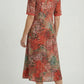 Boho V-Neck Print Midi Dress with Pockets for Women