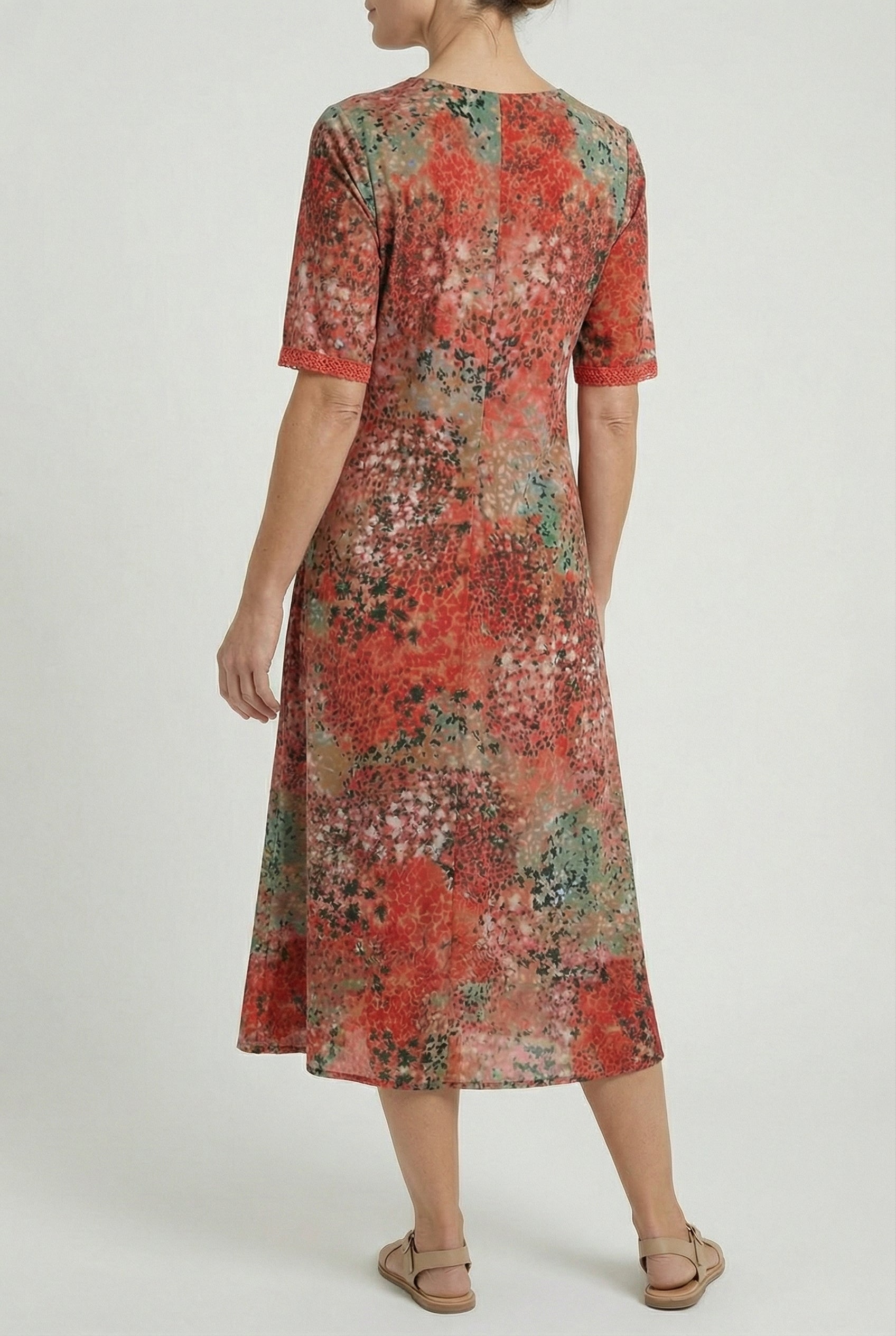 Boho V-Neck Print Midi Dress with Pockets for Women