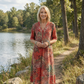 Boho V-Neck Print Midi Dress with Pockets for Women