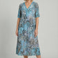 Boho V-Neck Print Midi Dress with Pockets for Women