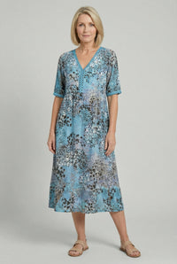 Boho V-Neck Print Midi Dress with Pockets for Women