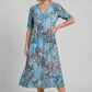 Boho V-Neck Print Midi Dress with Pockets for Women