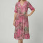 Boho V-Neck Print Midi Dress with Pockets for Women