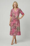Boho V-Neck Print Midi Dress with Pockets for Women