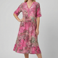 Boho V-Neck Print Midi Dress with Pockets for Women