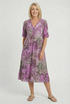 Boho V-Neck Print Midi Dress with Pockets for Women