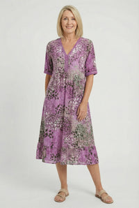 Boho V-Neck Print Midi Dress with Pockets for Women