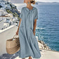 Boho Vintage Dress – Relaxed Fit with Lace-Up Detail for Casual Summer Outings