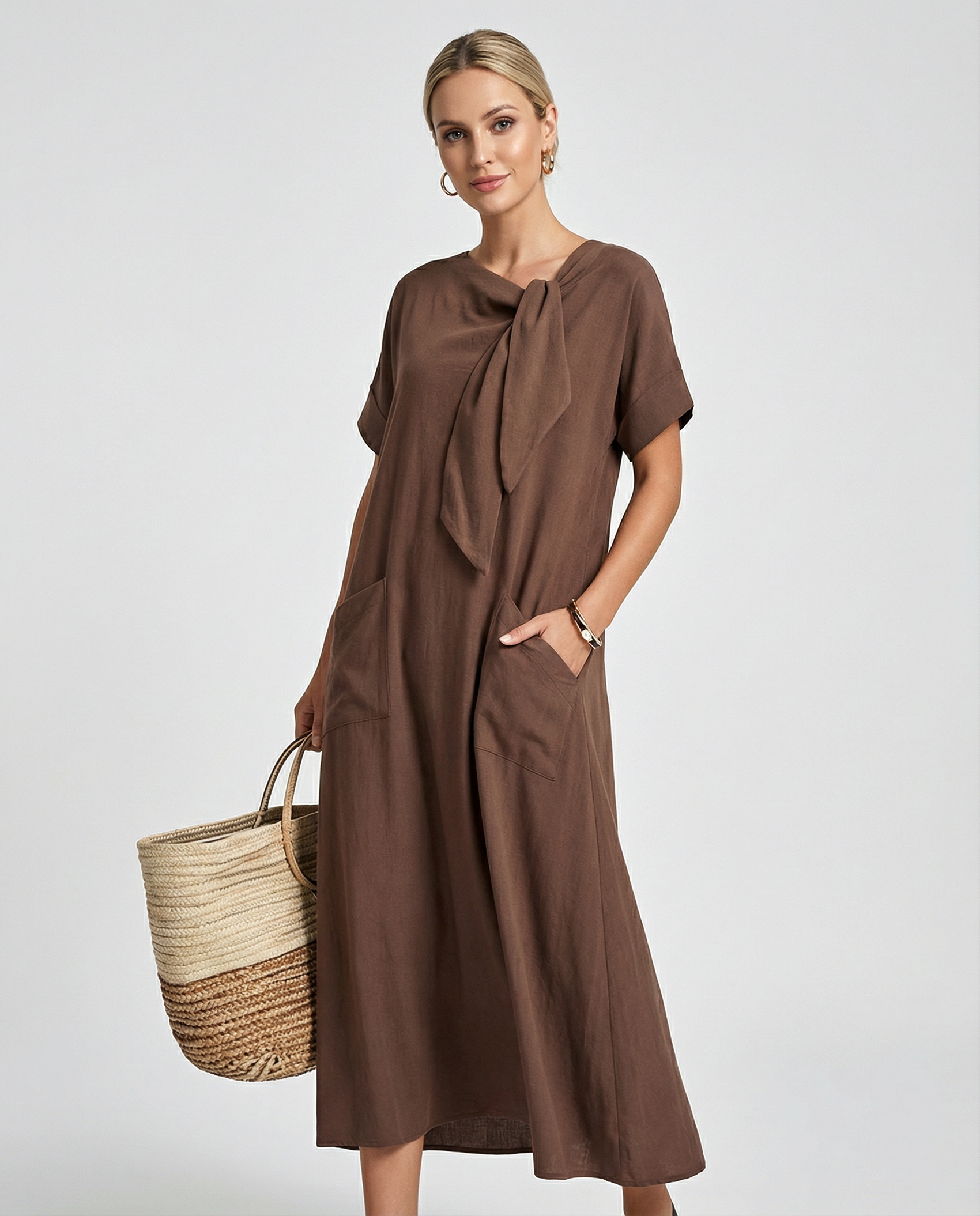 Boho Vintage Dress – Relaxed Fit with Lace-Up Detail for Casual Summer Outings