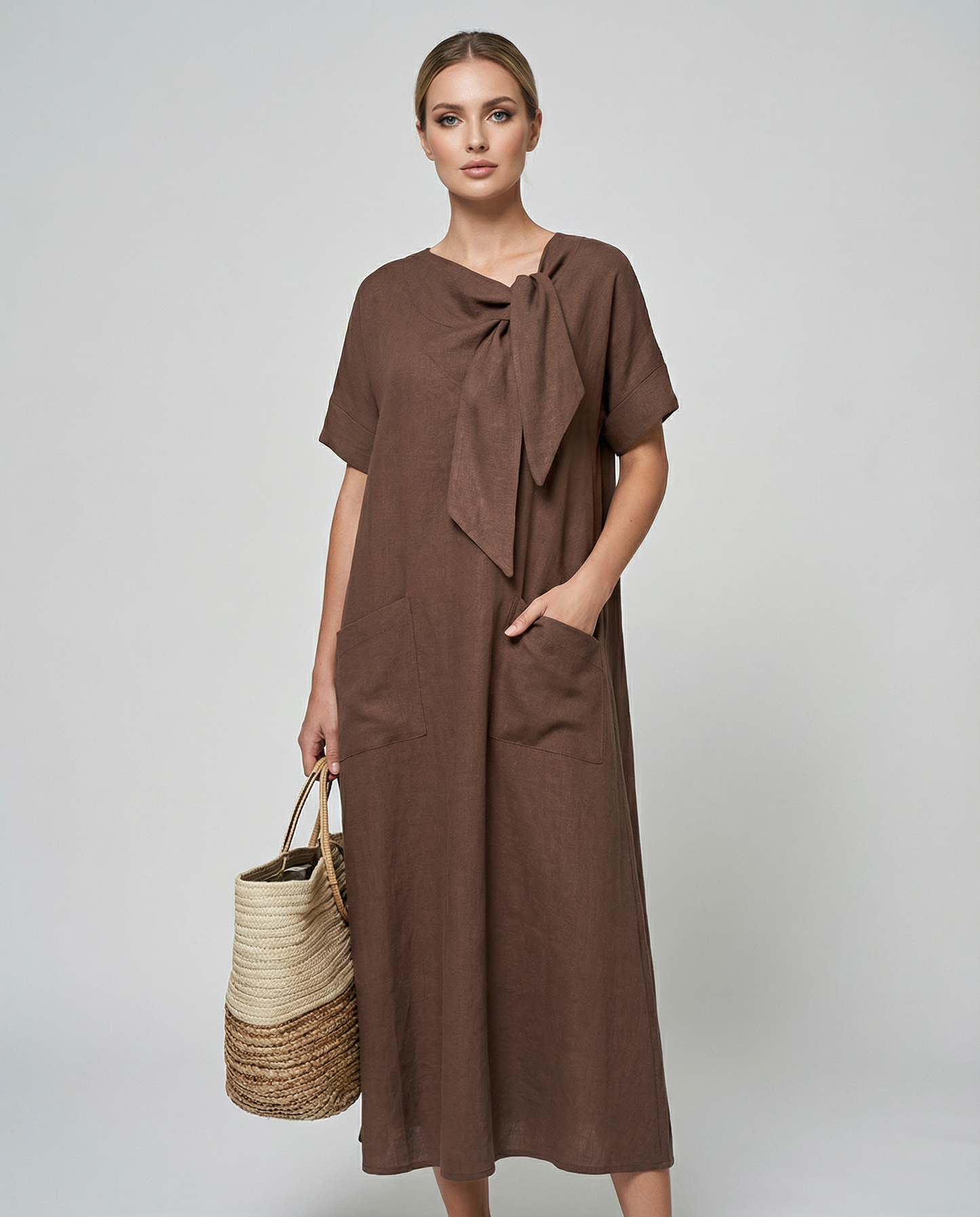 Boho Vintage Dress – Relaxed Fit with Lace-Up Detail for Casual Summer Outings