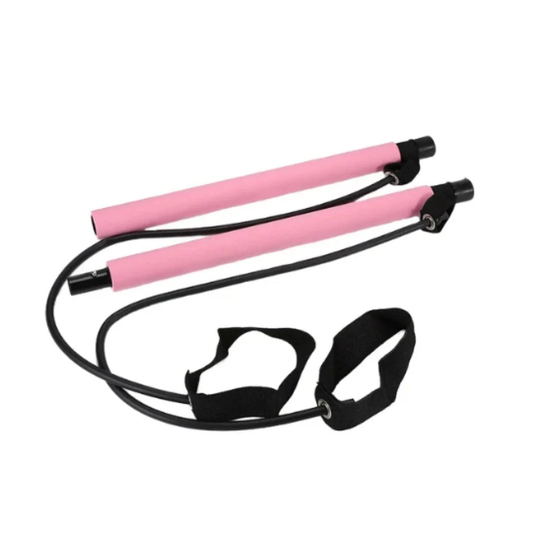 Braided platform foam grip Pilates bar with adjustable resistance bands for strength training and flexibility exercises. 1