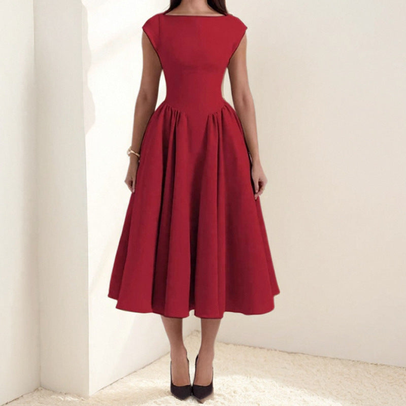 Cap Sleeve Structured Midi Cocktail Dress