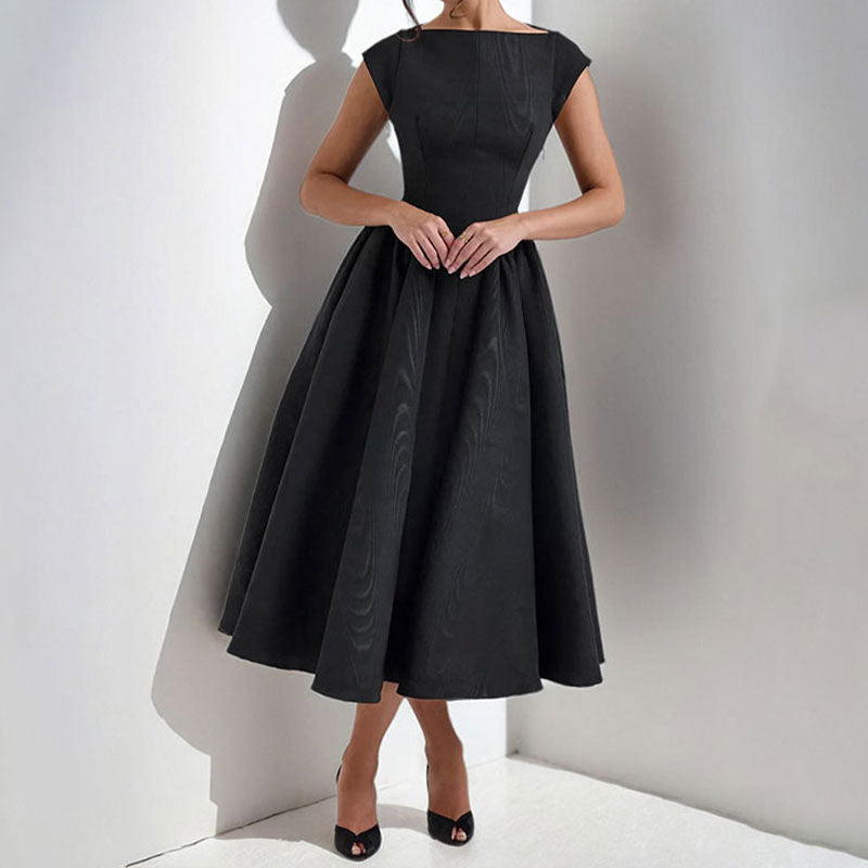Cap Sleeve Structured Midi Cocktail Dress