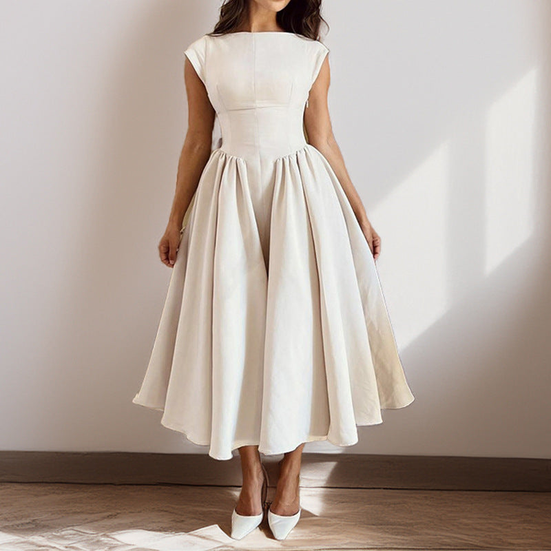 Cap Sleeve Structured Midi Cocktail Dress