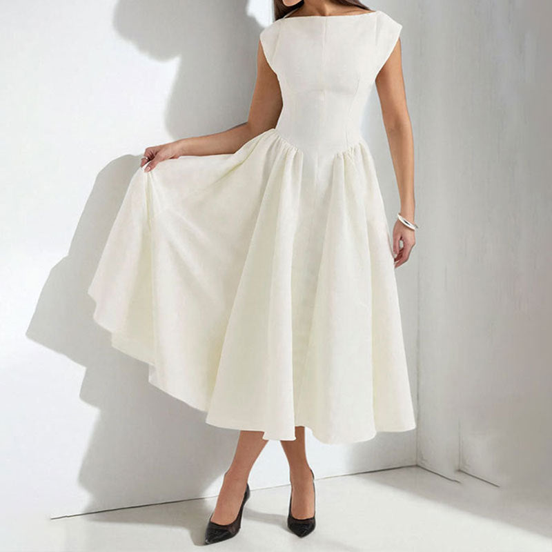 Cap Sleeve Structured Midi Cocktail Dress