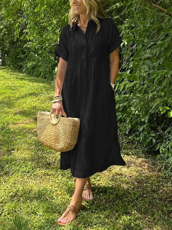 Casual Striped Button-Front Midi Dress for Easy Daytime Style