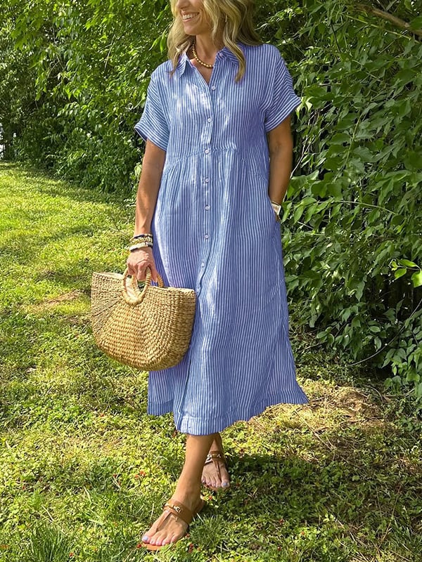 Casual Striped Button-Front Midi Dress for Easy Daytime Style