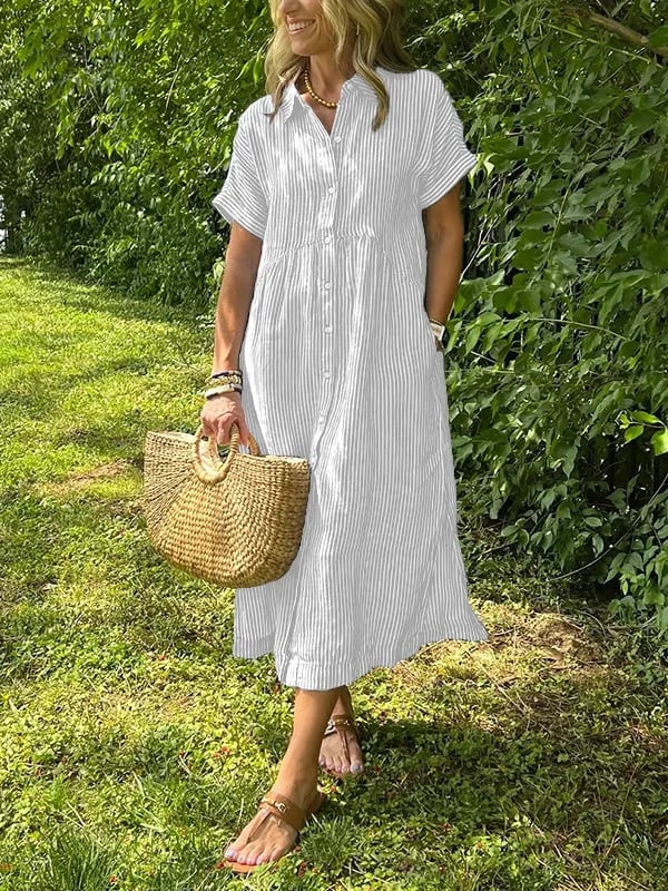 Casual Striped Button-Front Midi Dress for Easy Daytime Style