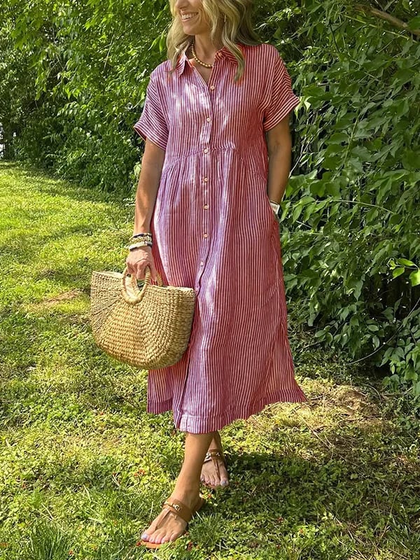 Casual Striped Button-Front Midi Dress for Easy Daytime Style